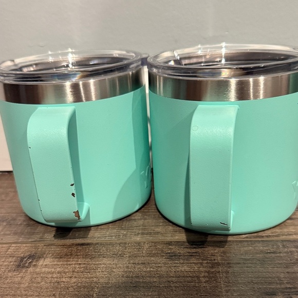 YETI lot of 2 14oz Seafoam Green Stainless Steel Mugs no magnet on top - Picture 3 of 5